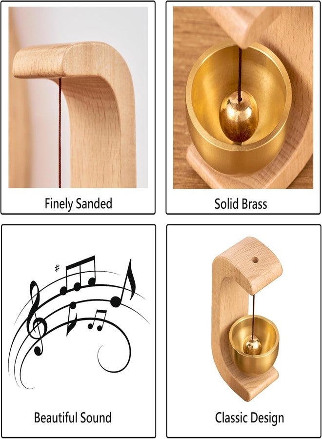 سبين كارت جرس باب خشبي على شكل حرف C من SPIN CART، وعاء نحاسي مع قاعدة خشبية طبيعية، جرس ترحيب مزخرف للمتاجر والمكاتب والمقاهي والأبواب الأمامية - Image 3